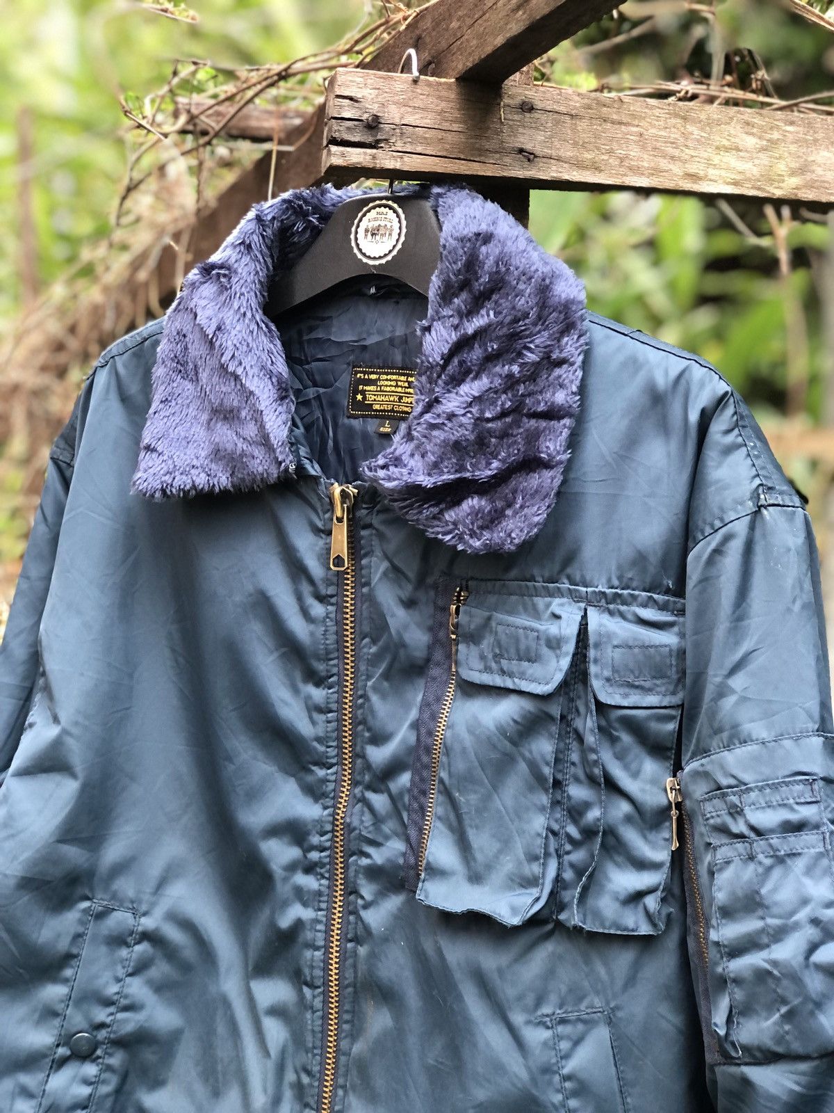 Japanese Brand Vintage 90's Bomber Jacket Fur Collar by Tomahawk Jumper Size US L / EU 52-54 / 3 - 2 Thumbnail