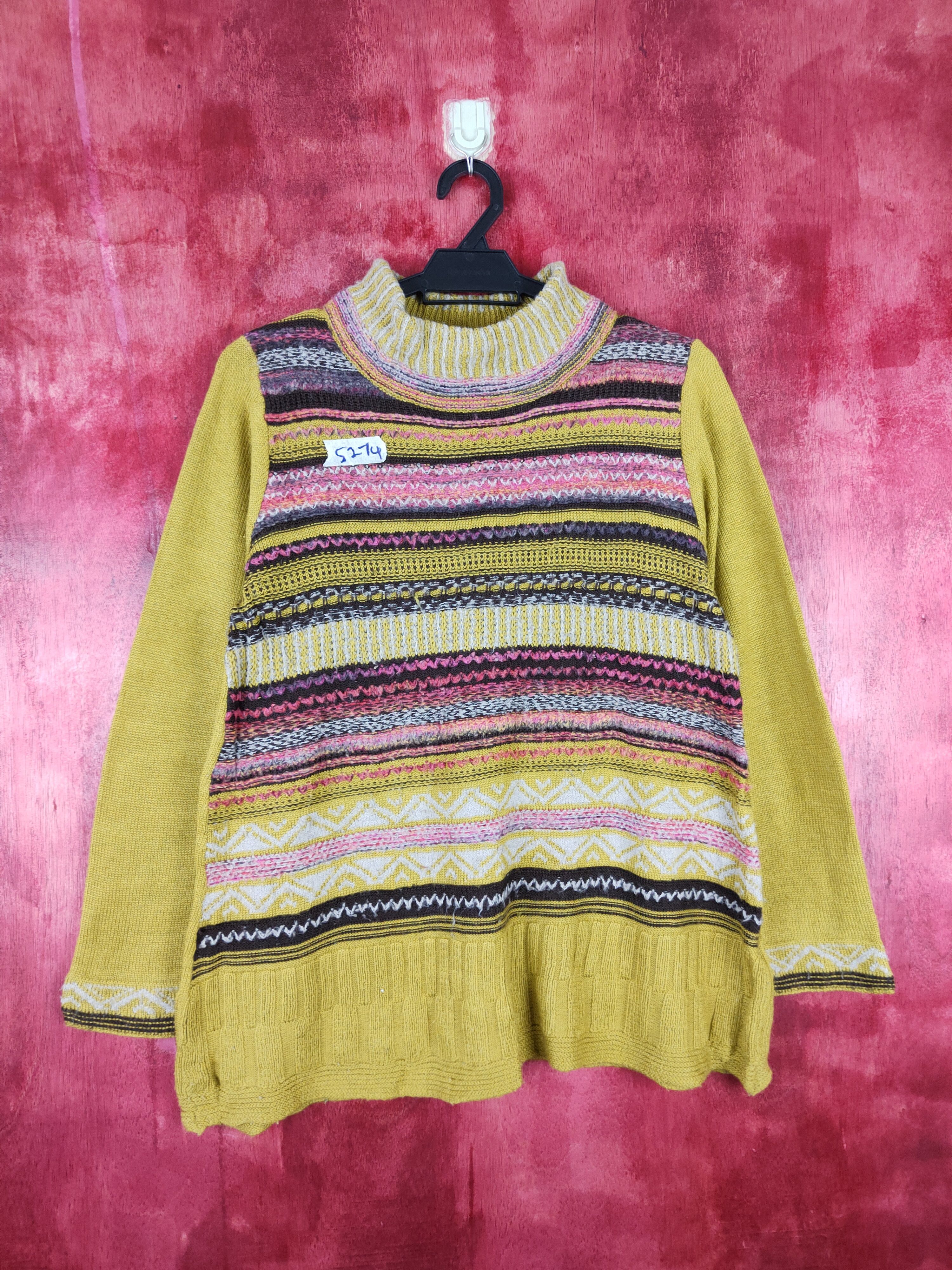 image of Homespun Knitwear Rapastel Yellow Stripe Japan Colorful Knitwear 5274, Women's (Size Medium)