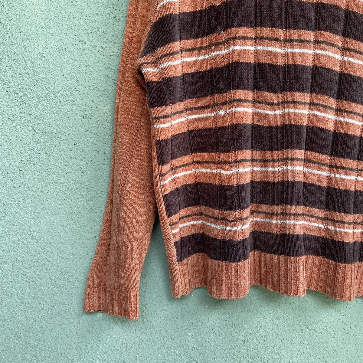 Aran Isles Knitwear × Homespun Knitwear × Japanese Brand Vintage Spario Velvet Striped Orange Knitwear Sweater Size US L / EU 52-54 / 3 - 4 Thumbnail