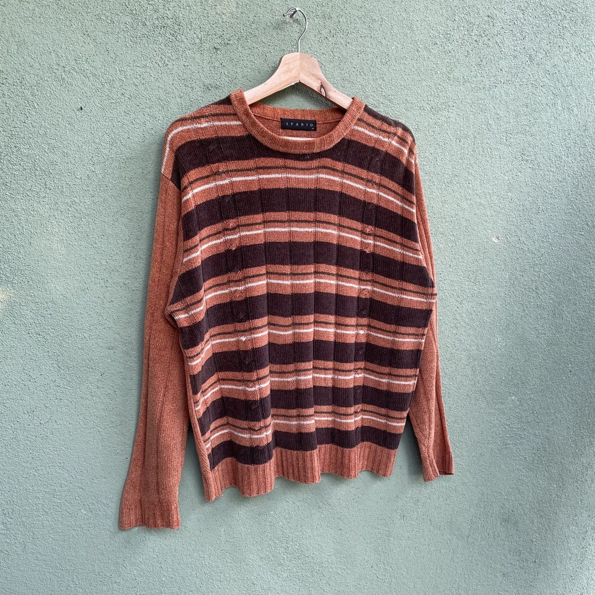 Aran Isles Knitwear × Homespun Knitwear × Japanese Brand Vintage Spario Velvet Striped Orange Knitwear Sweater Size US L / EU 52-54 / 3 - 2 Thumbnail