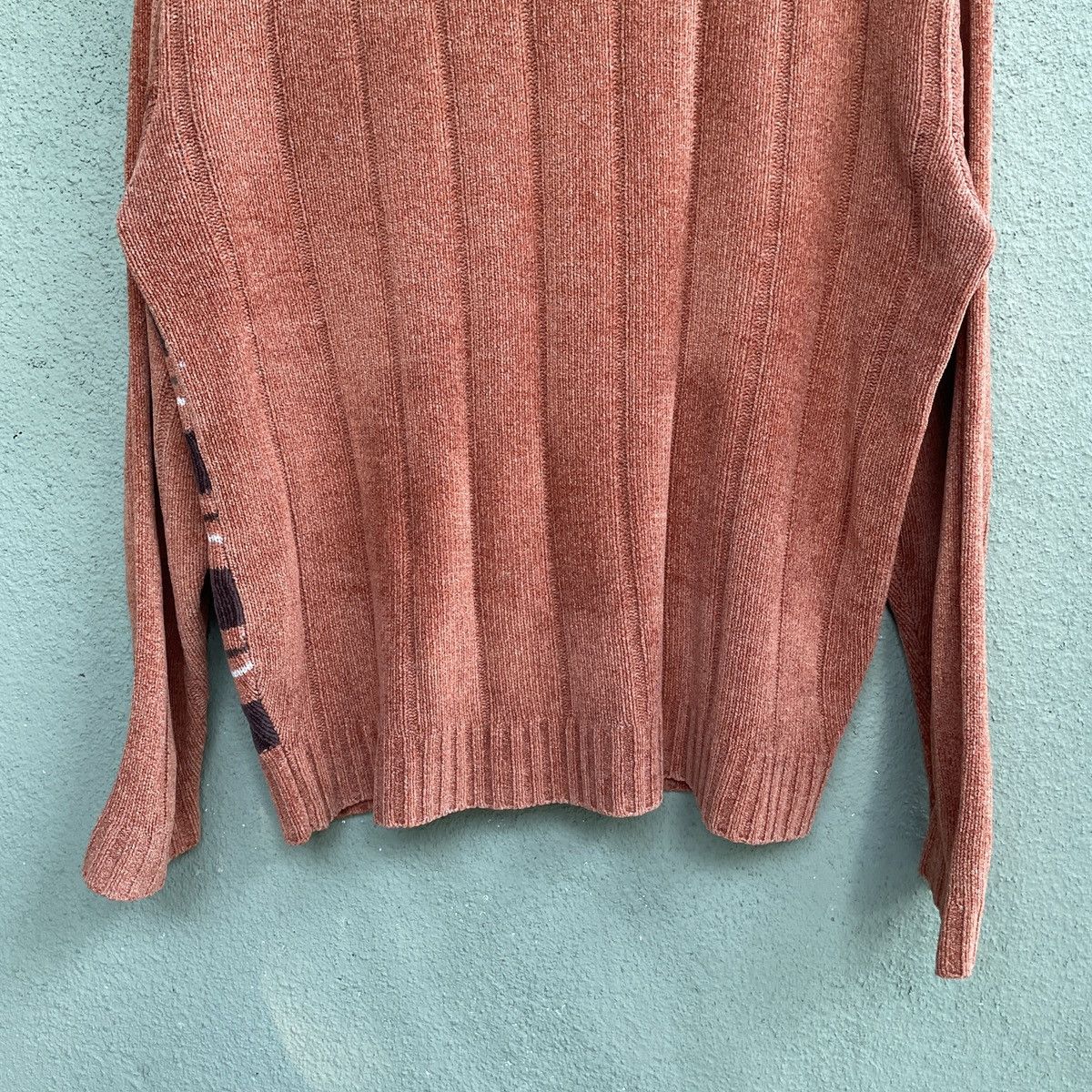 Aran Isles Knitwear × Homespun Knitwear × Japanese Brand Vintage Spario Velvet Striped Orange Knitwear Sweater Size US L / EU 52-54 / 3 - 8 Thumbnail