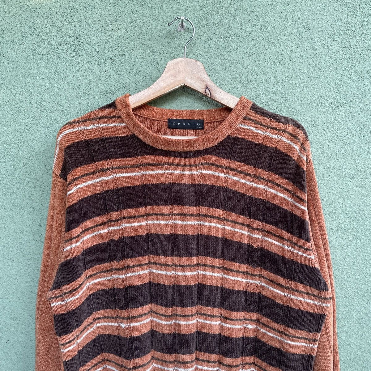 Aran Isles Knitwear × Homespun Knitwear × Japanese Brand Vintage Spario Velvet Striped Orange Knitwear Sweater Size US L / EU 52-54 / 3 - 3 Thumbnail
