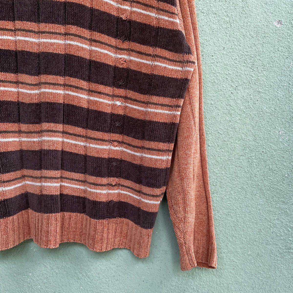 Aran Isles Knitwear × Homespun Knitwear × Japanese Brand Vintage Spario Velvet Striped Orange Knitwear Sweater Size US L / EU 52-54 / 3 - 5 Thumbnail