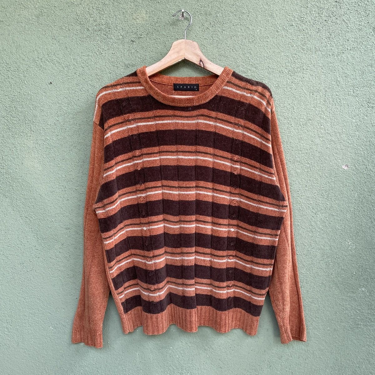 Aran Isles Knitwear × Homespun Knitwear × Japanese Brand Vintage Spario Velvet Striped Orange Knitwear Sweater Size US L / EU 52-54 / 3 - 1 Thumbnail