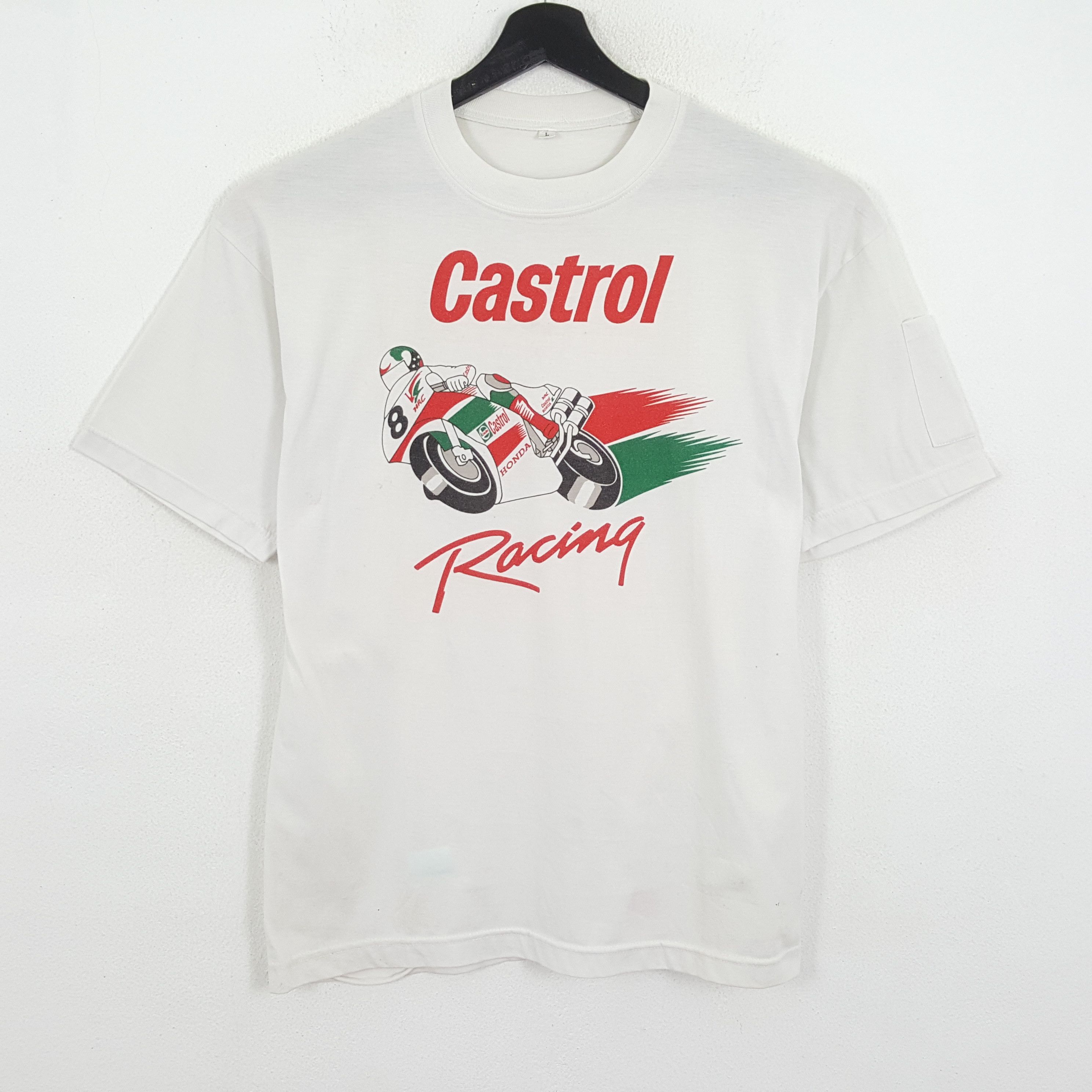 image of Castrol Honda Racing Oil Vintage Promo Tshirt in White, Men's (Size Large)