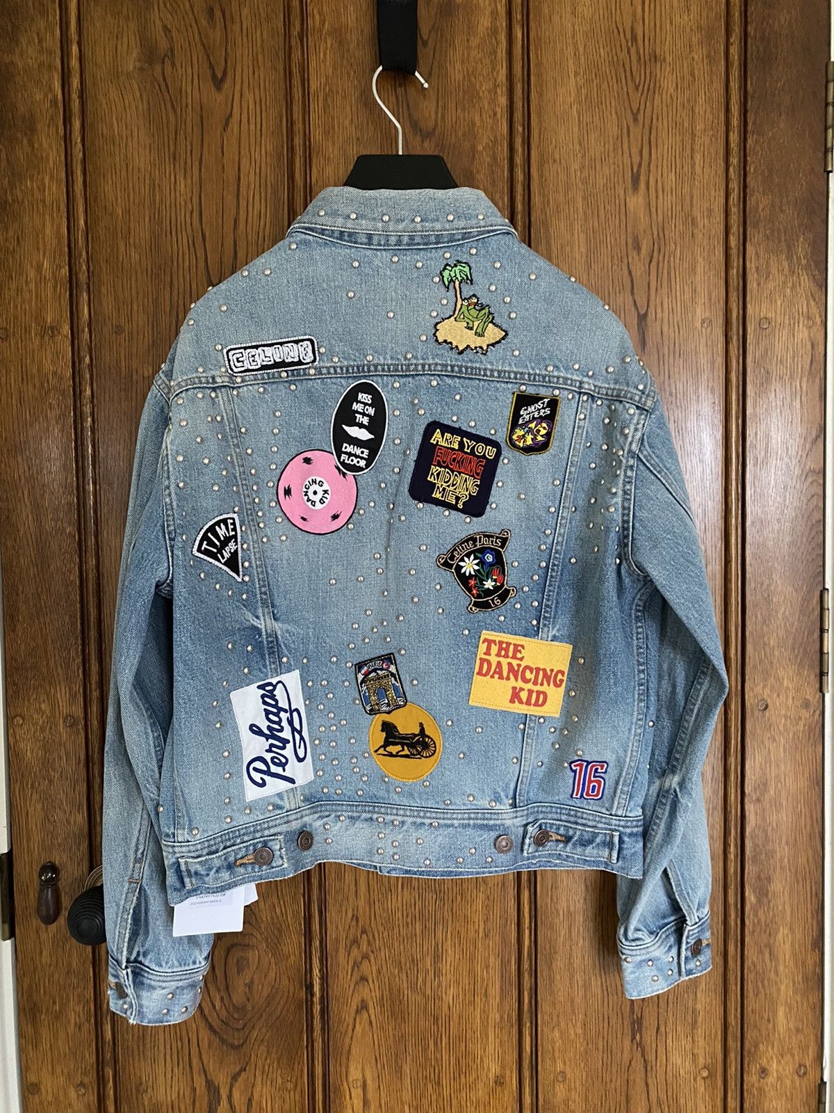 Celine SS21 Celine The Dancing Kid studded patch denim