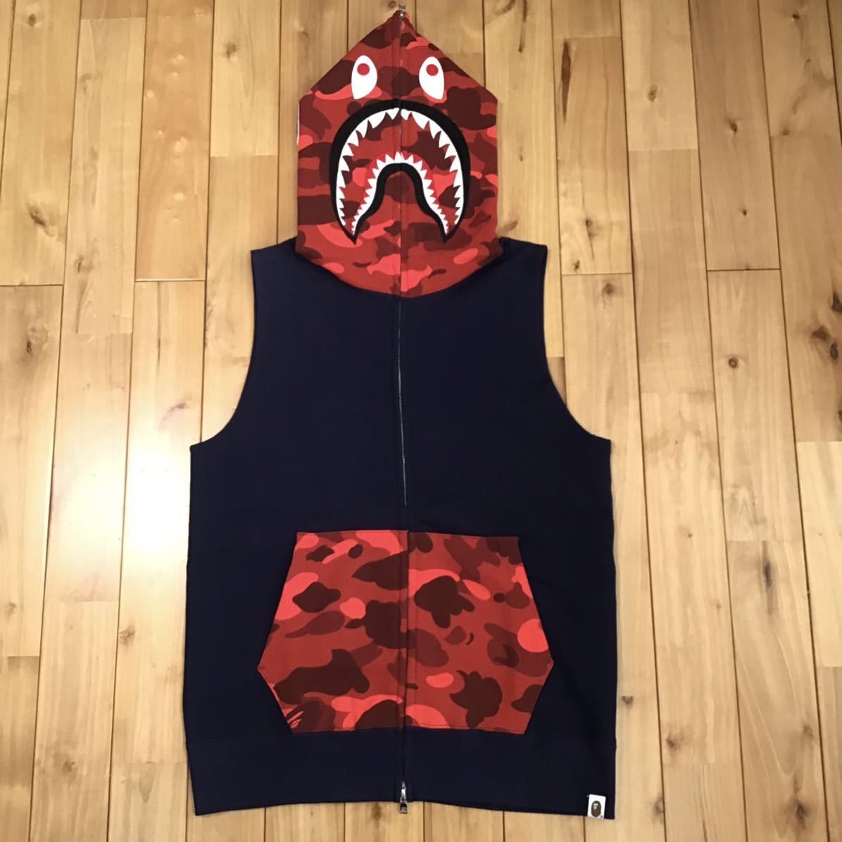 Bape BAPE Shark full zip hoodie vest red camo × dark navy Size US M / EU 48-50 / 2 - 1 Thumbnail