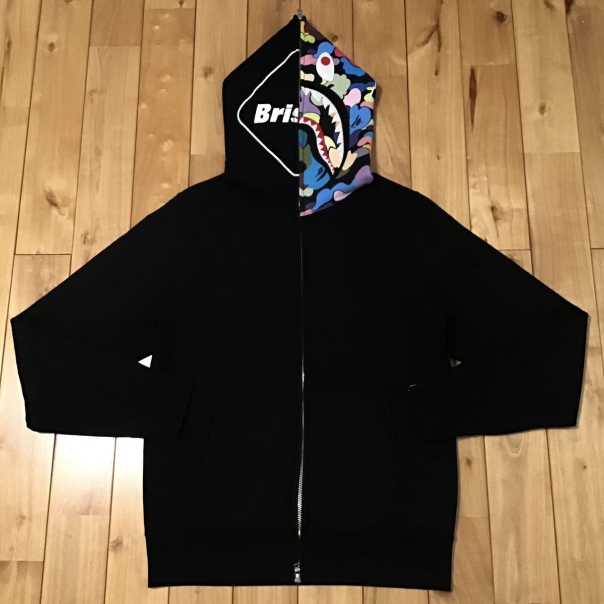 image of Bape × Fcrb Shark Full Zip Hoodie Multi Camo in Black, Men's (Size Small)