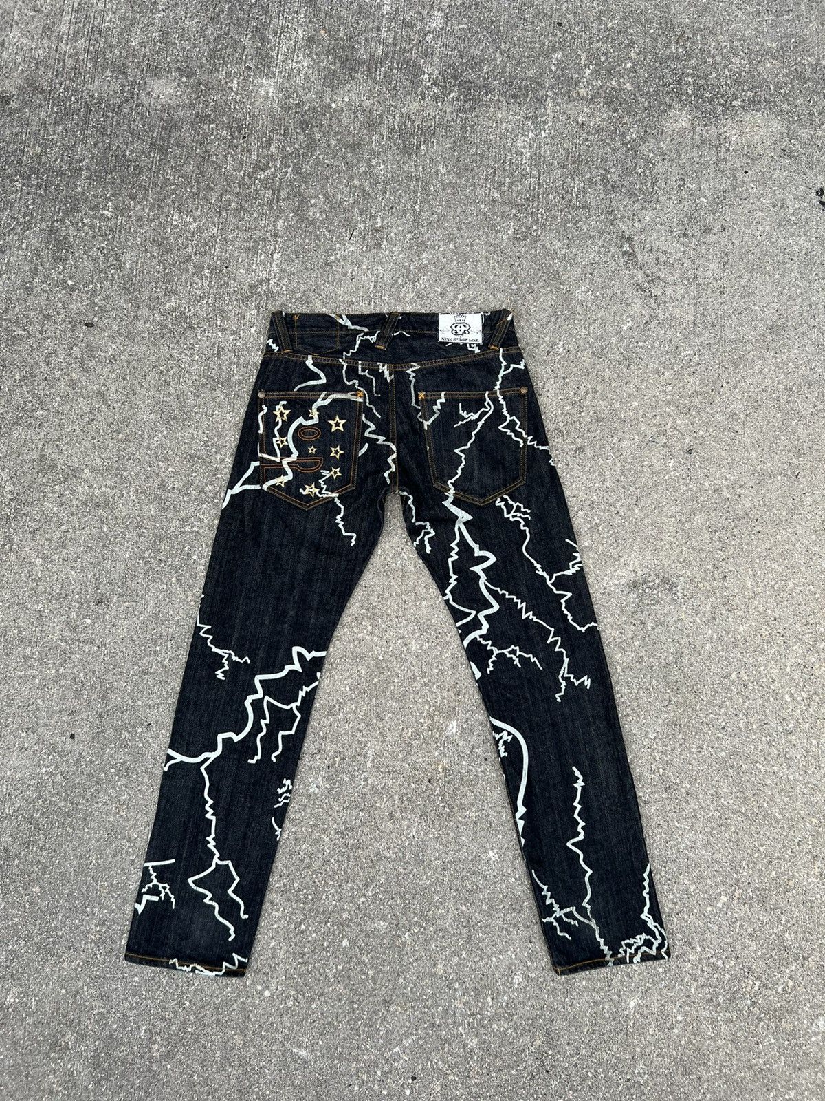 Vintage Nine Rulas Line Japan Thunderstruck Art Denim Jeans Size US 31 - 2 Thumbnail