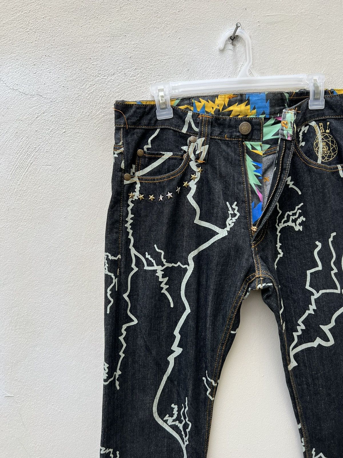 Vintage Nine Rulas Line Japan Thunderstruck Art Denim Jeans Size US 31 - 5 Thumbnail