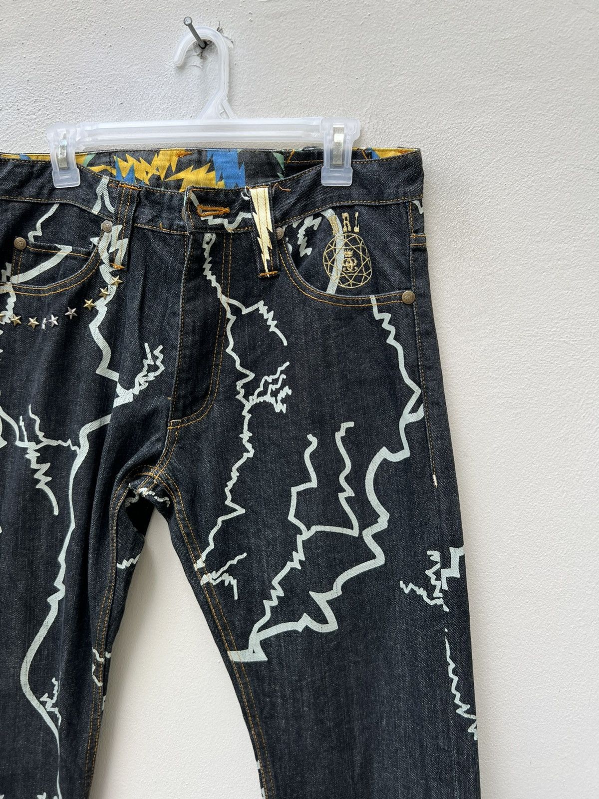 Vintage Nine Rulas Line Japan Thunderstruck Art Denim Jeans Size US 31 - 7 Thumbnail