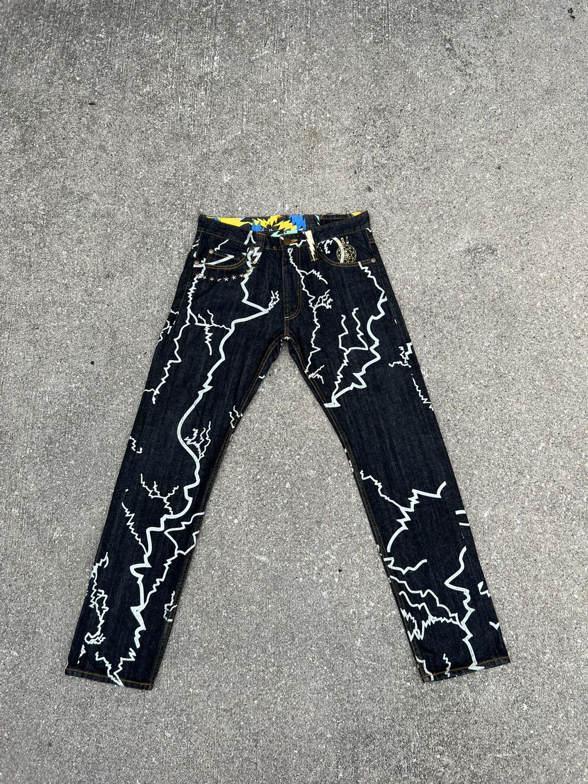 Vintage Nine Rulas Line Japan Thunderstruck Art Denim Jeans Size US 31 - 1 Thumbnail