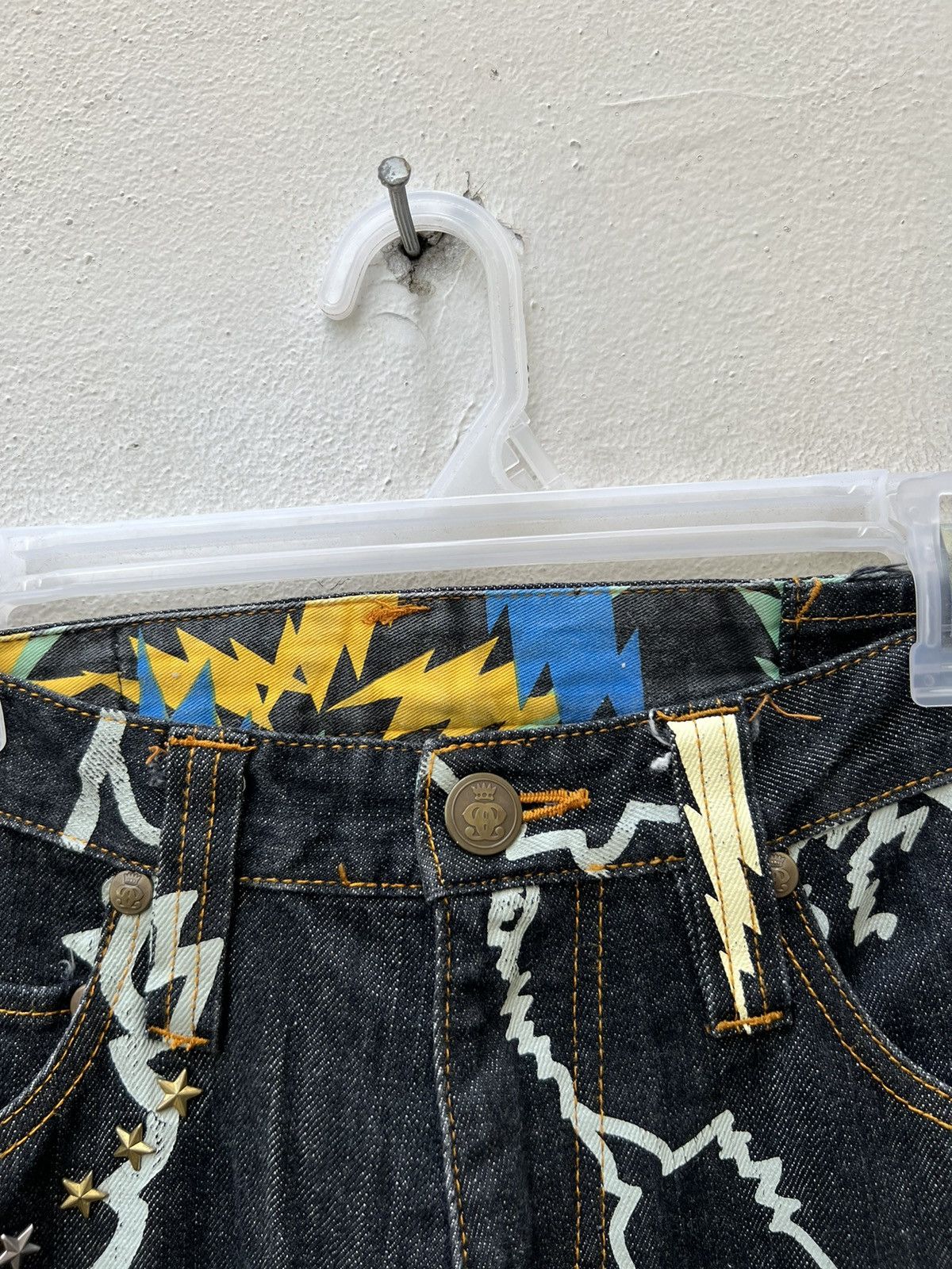 Vintage Nine Rulas Line Japan Thunderstruck Art Denim Jeans Size US 31 - 4 Thumbnail