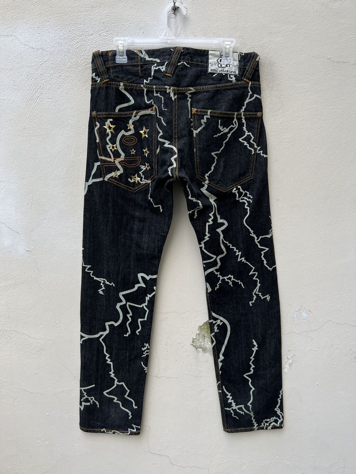Vintage Nine Rulas Line Japan Thunderstruck Art Denim Jeans Size US 31 - 9 Thumbnail