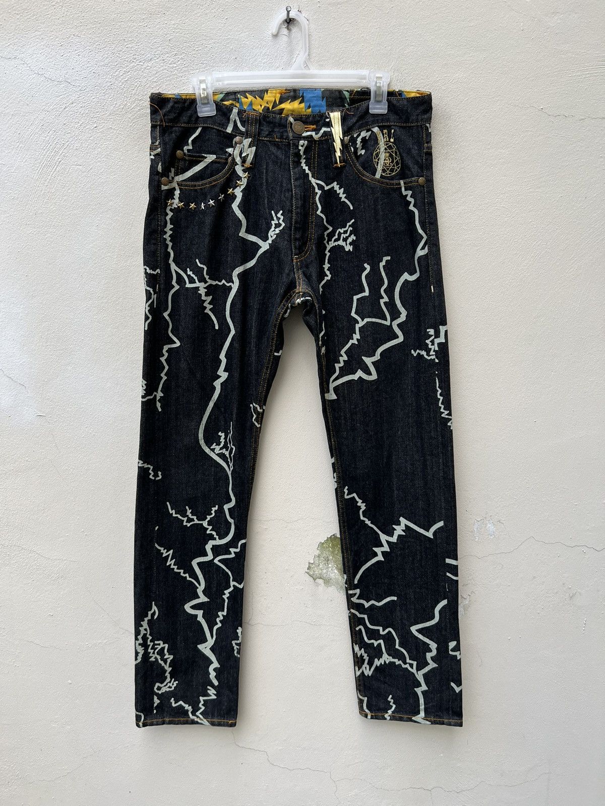Vintage Nine Rulas Line Japan Thunderstruck Art Denim Jeans Size US 31 - 3 Thumbnail