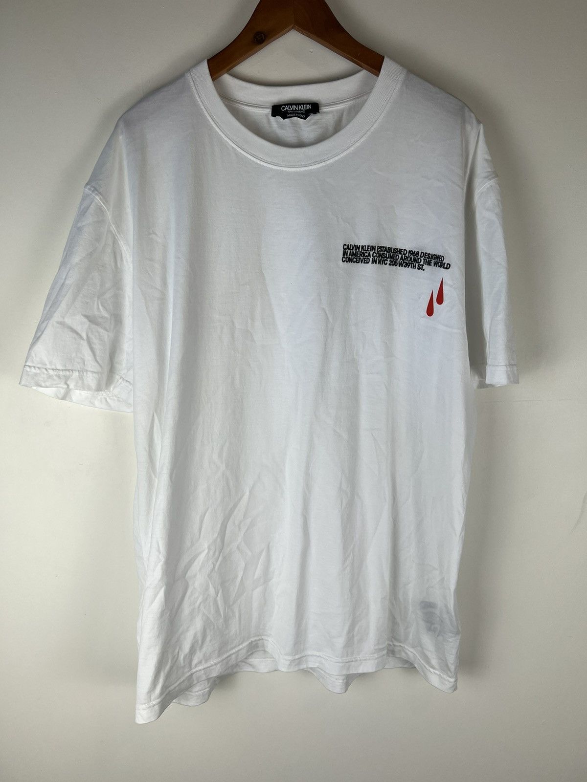 Image of Calvin Klein 205W39Nyc Calvin Klein Blood Drip Tee in White, Men's (Size XL)