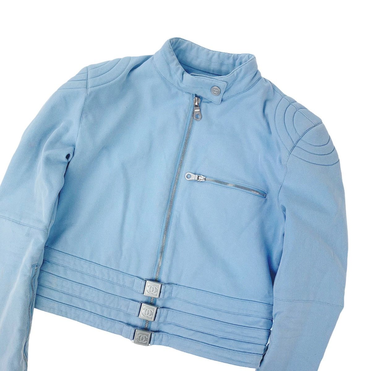 image of Chanel Baby Blue Biker Jacket, Women's (Size Medium)
