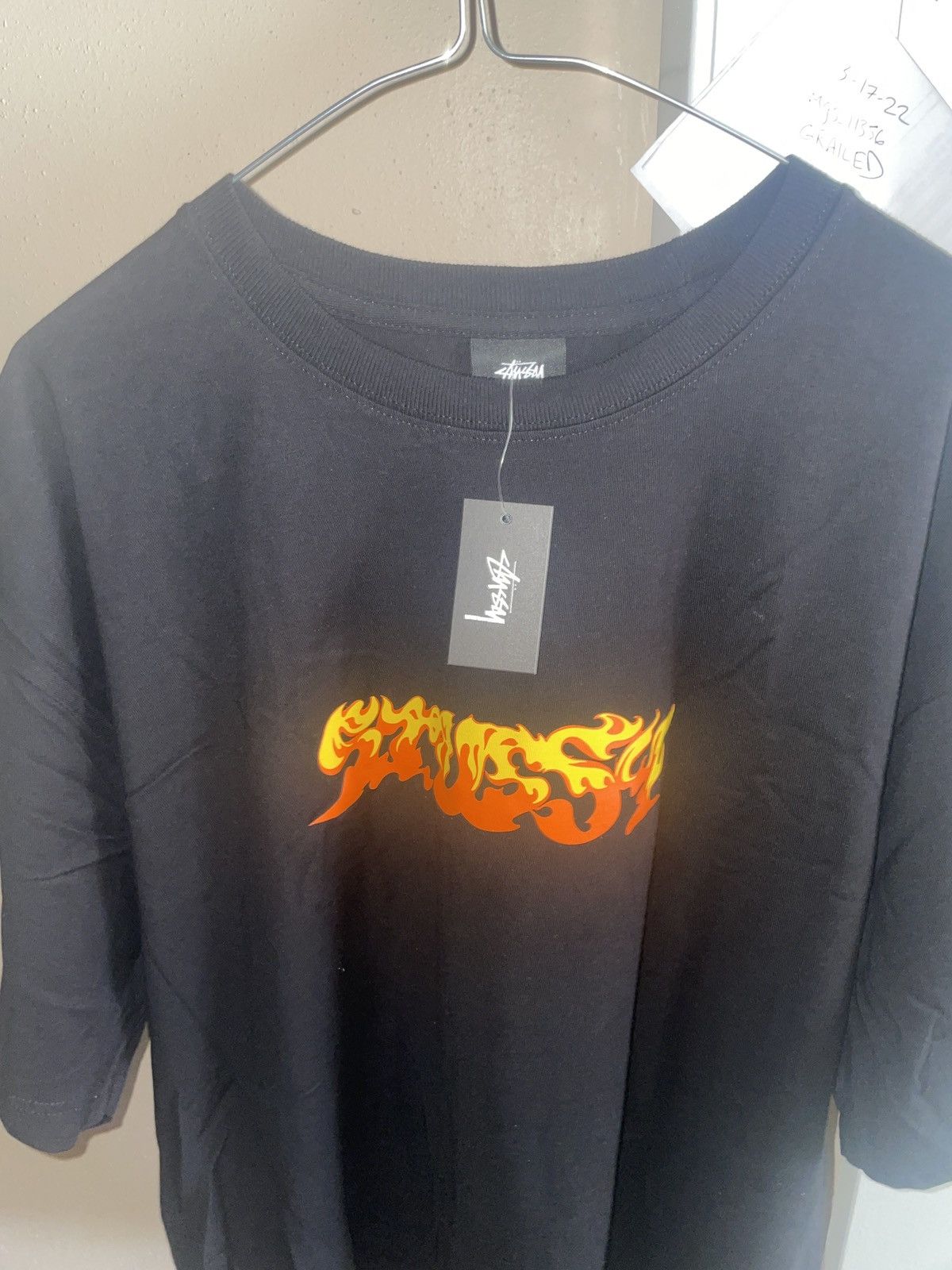 image of Stussy Fire Logo T Shirt Black Xl, Men's