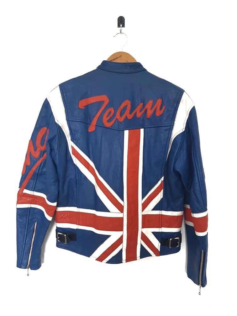 Designer Rare 💥💥Real Leather Jacket Britain Flag Size US M / EU 48-50 / 2 - 7 Thumbnail