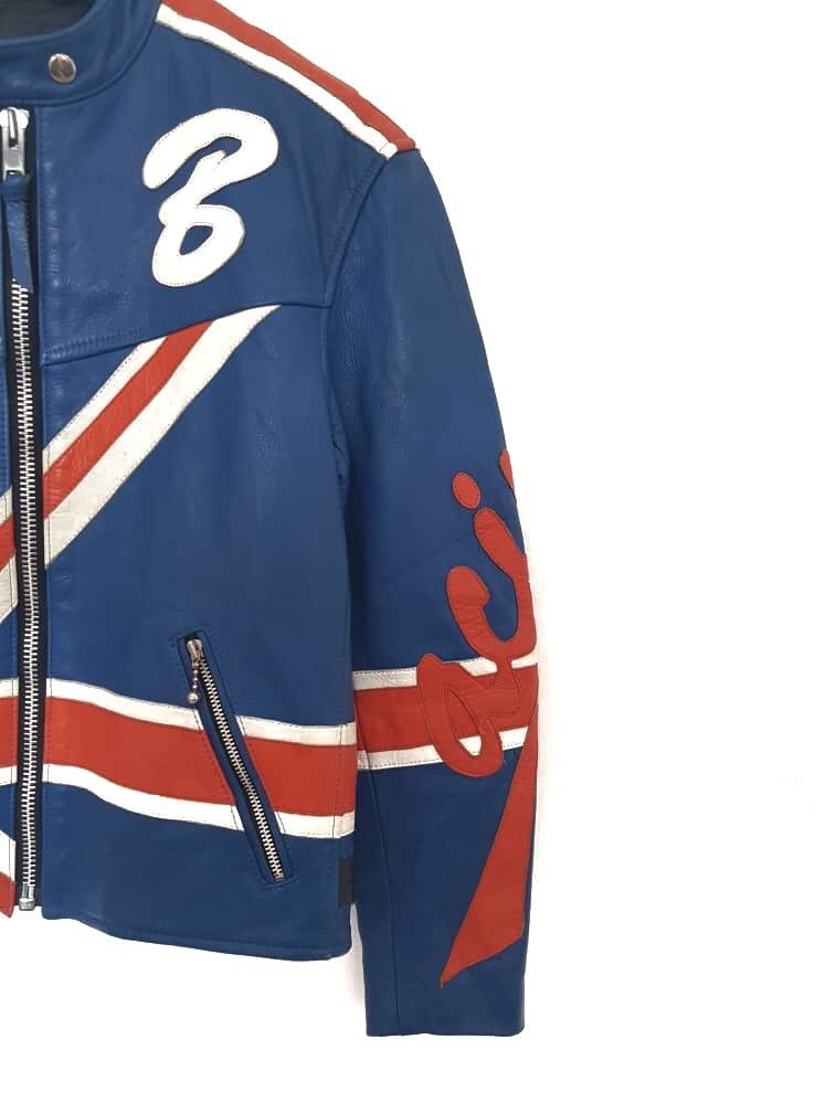 Designer Rare 💥💥Real Leather Jacket Britain Flag Size US M / EU 48-50 / 2 - 6 Thumbnail