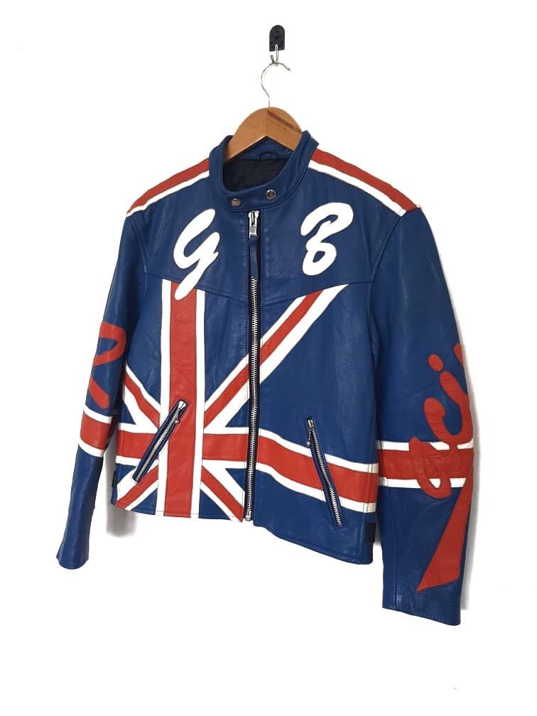 Designer Rare 💥💥Real Leather Jacket Britain Flag Size US M / EU 48-50 / 2 - 3 Thumbnail