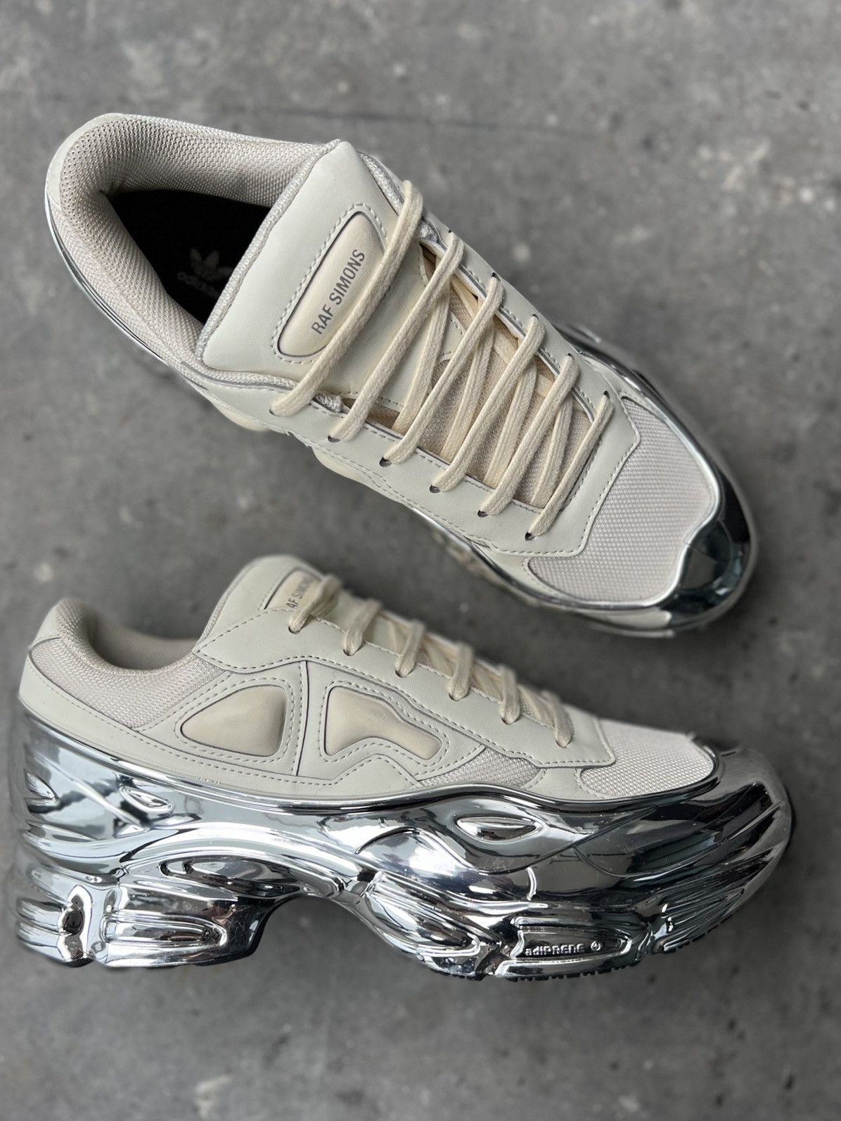 Adidas Raf Simons Raf Simons Ozweego Mirrored Cream White Silver Sneakers Grailed