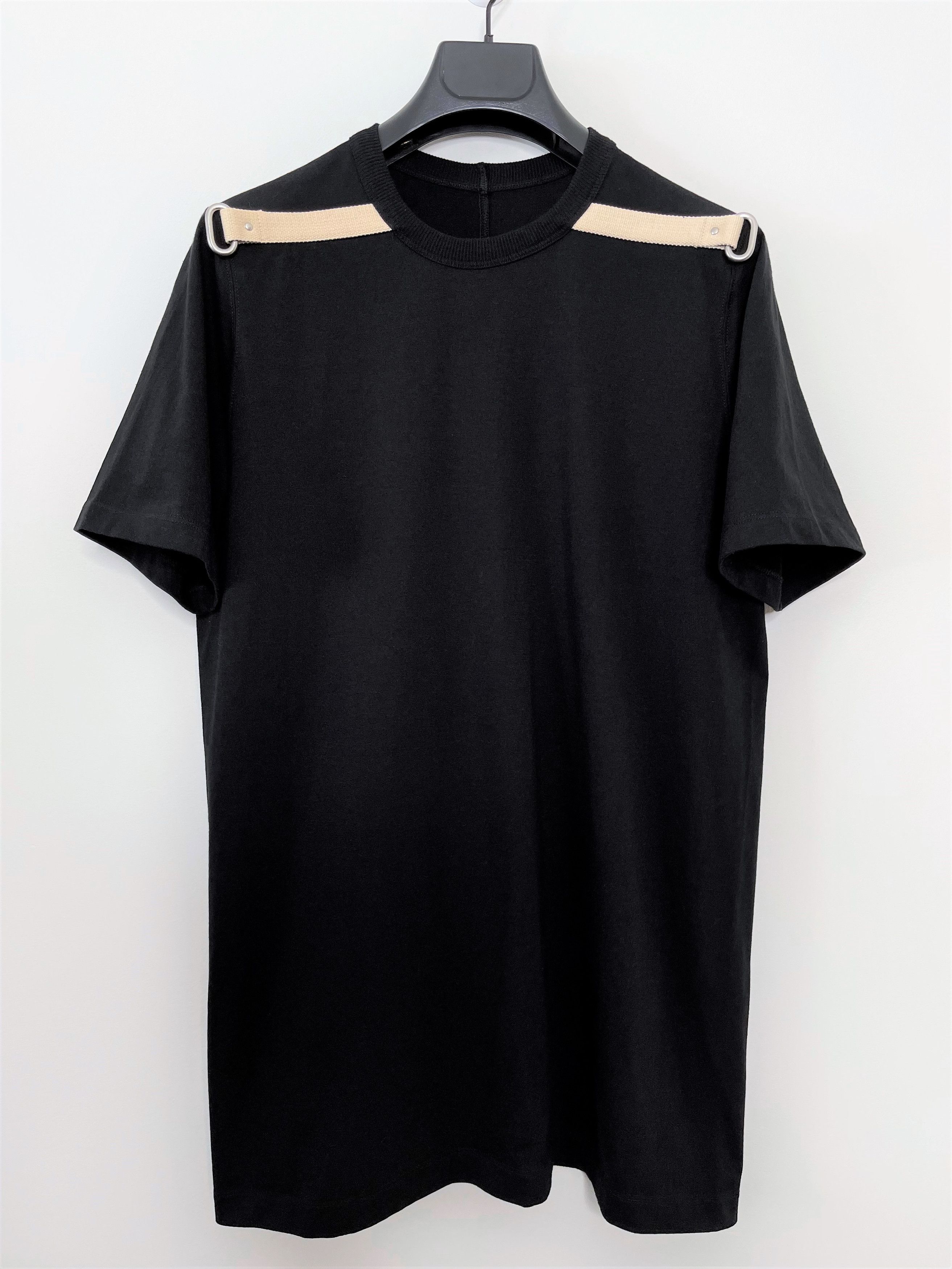 image of Rick Owens Shoulder Detail Black Cotton Level T Shirt Fw19 Larry, Men's (Size Small)