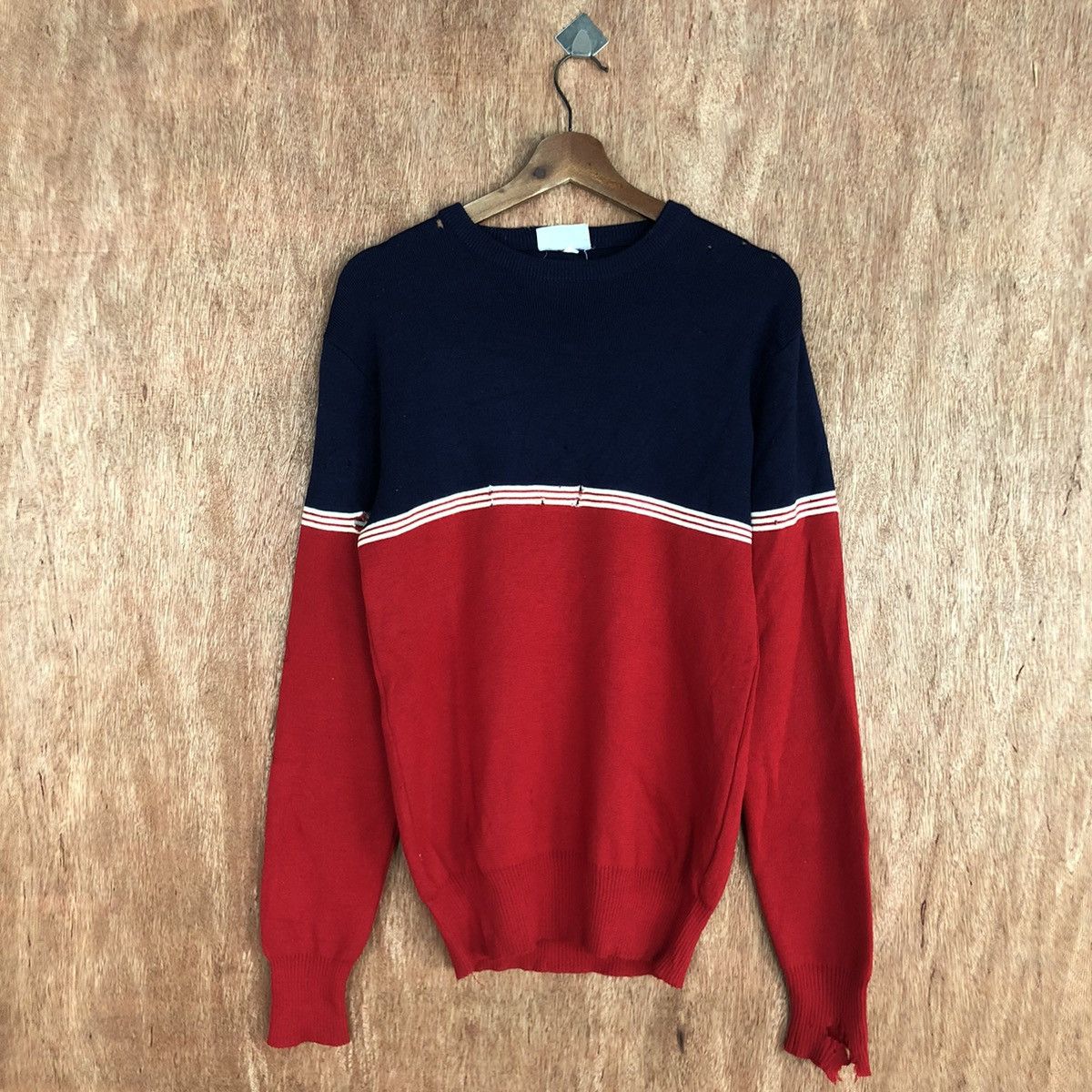 Homespun Knitwear × Japanese Brand Meister Stripe Red Blue Knitwear japan #c916 Size US M / EU 48-50 / 2 - 3 Thumbnail