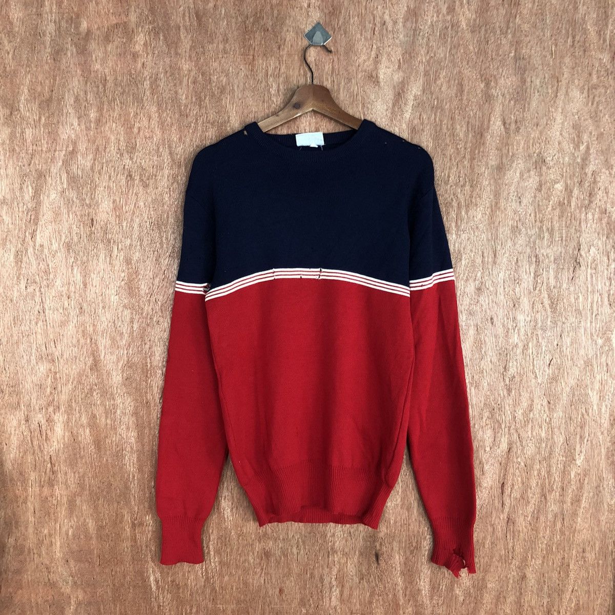 image of Homespun Knitwear Meister Stripe Red Blue Knitwear Japan C916, Men's (Size Medium)