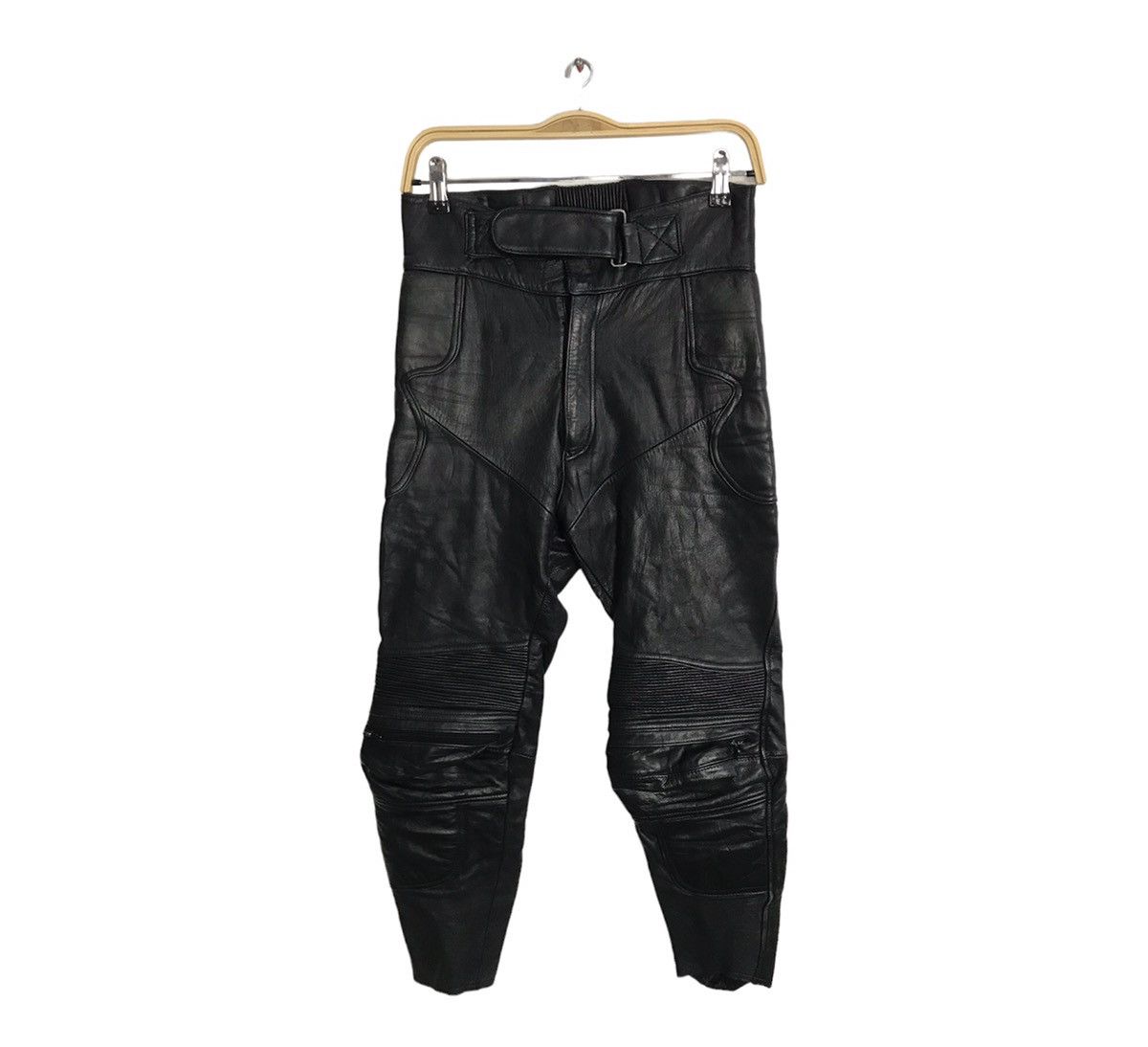 Leather Biker Pant Knee Protection Shield Adjustable Waist