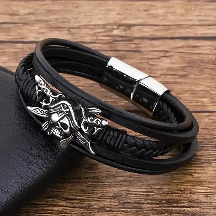 Jewelry Skull Braided Black Bracelets Size ONE SIZE - 2 Thumbnail
