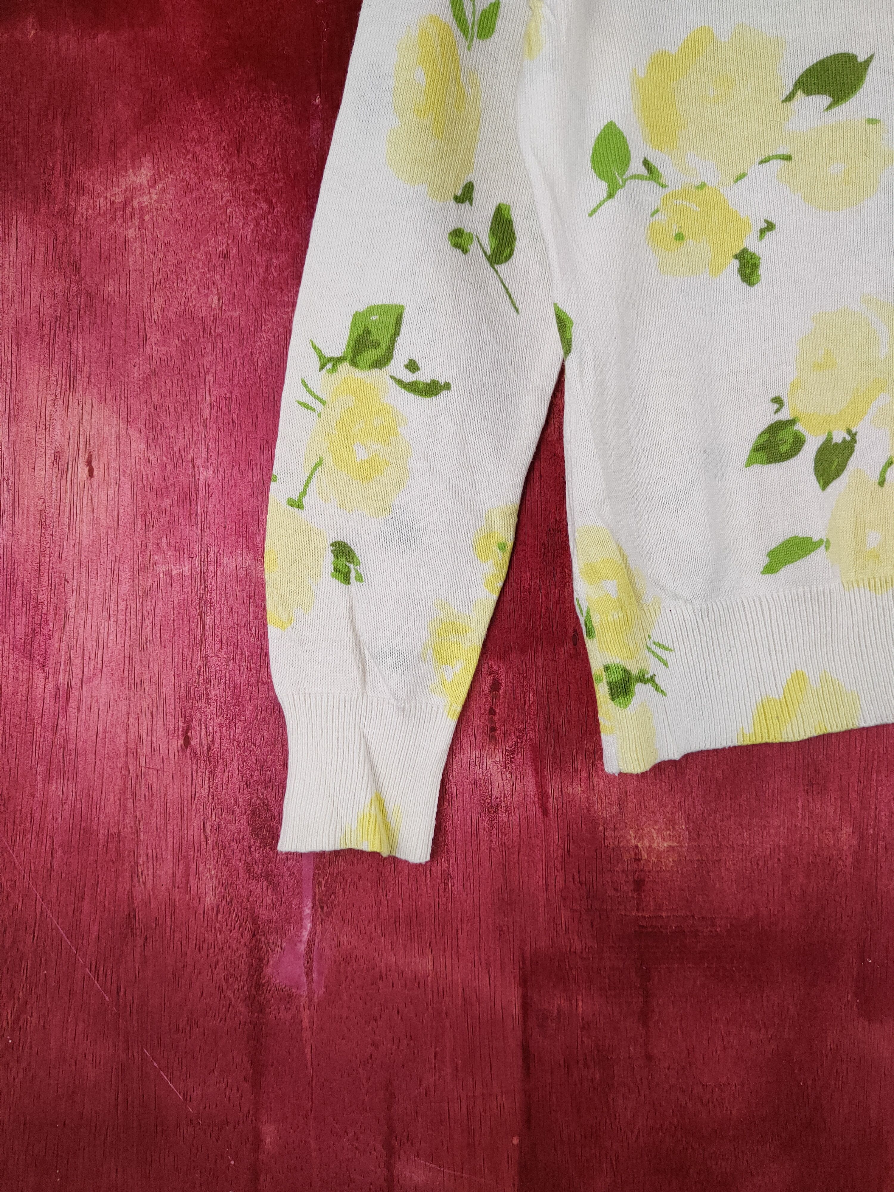 Japanese Brand Clear Impression Yellow/Green Flowers Cardigan #S953 Size S / US 4 / IT 40 - 4 Thumbnail
