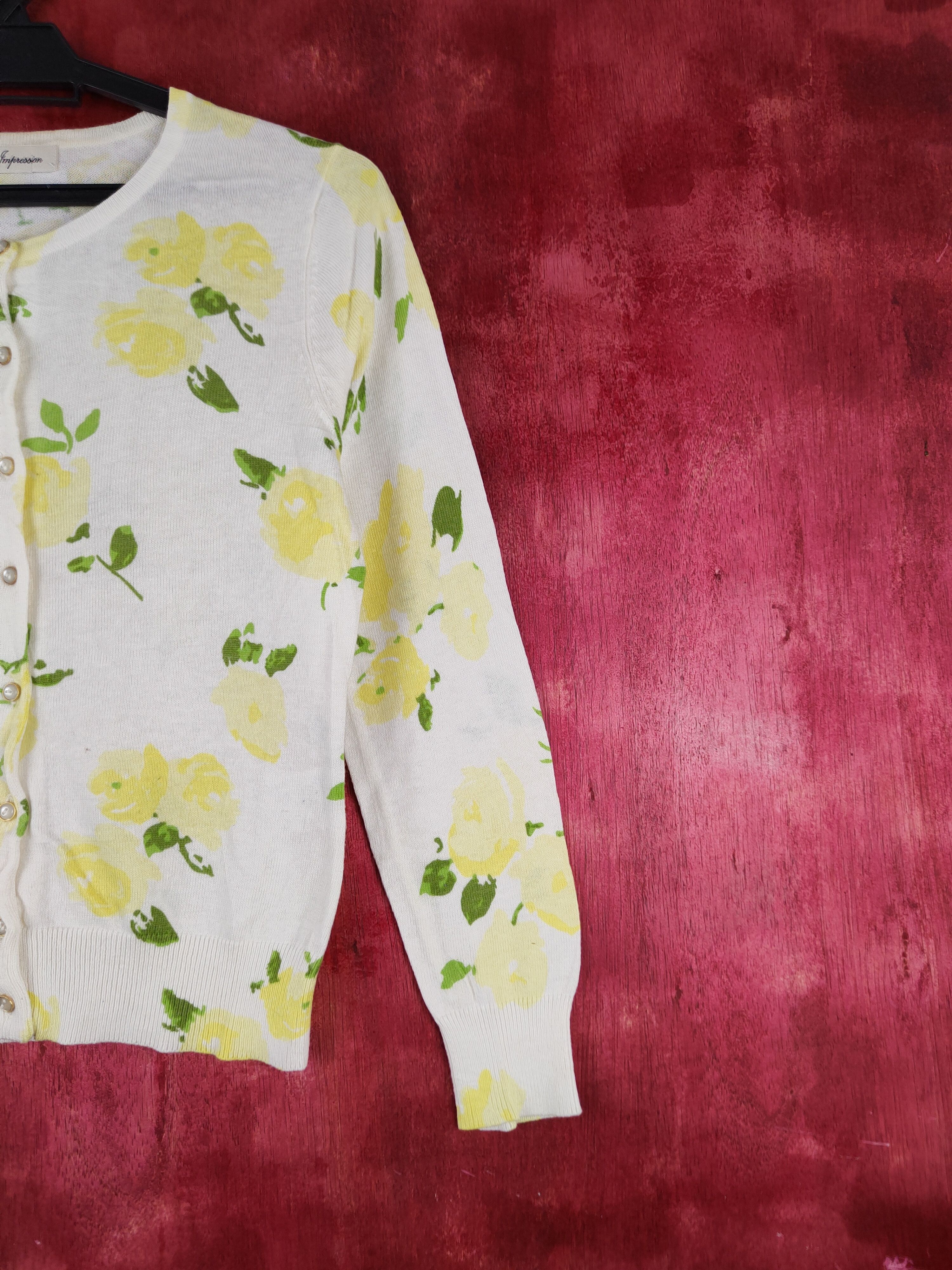 Japanese Brand Clear Impression Yellow/Green Flowers Cardigan #S953 Size S / US 4 / IT 40 - 5 Thumbnail