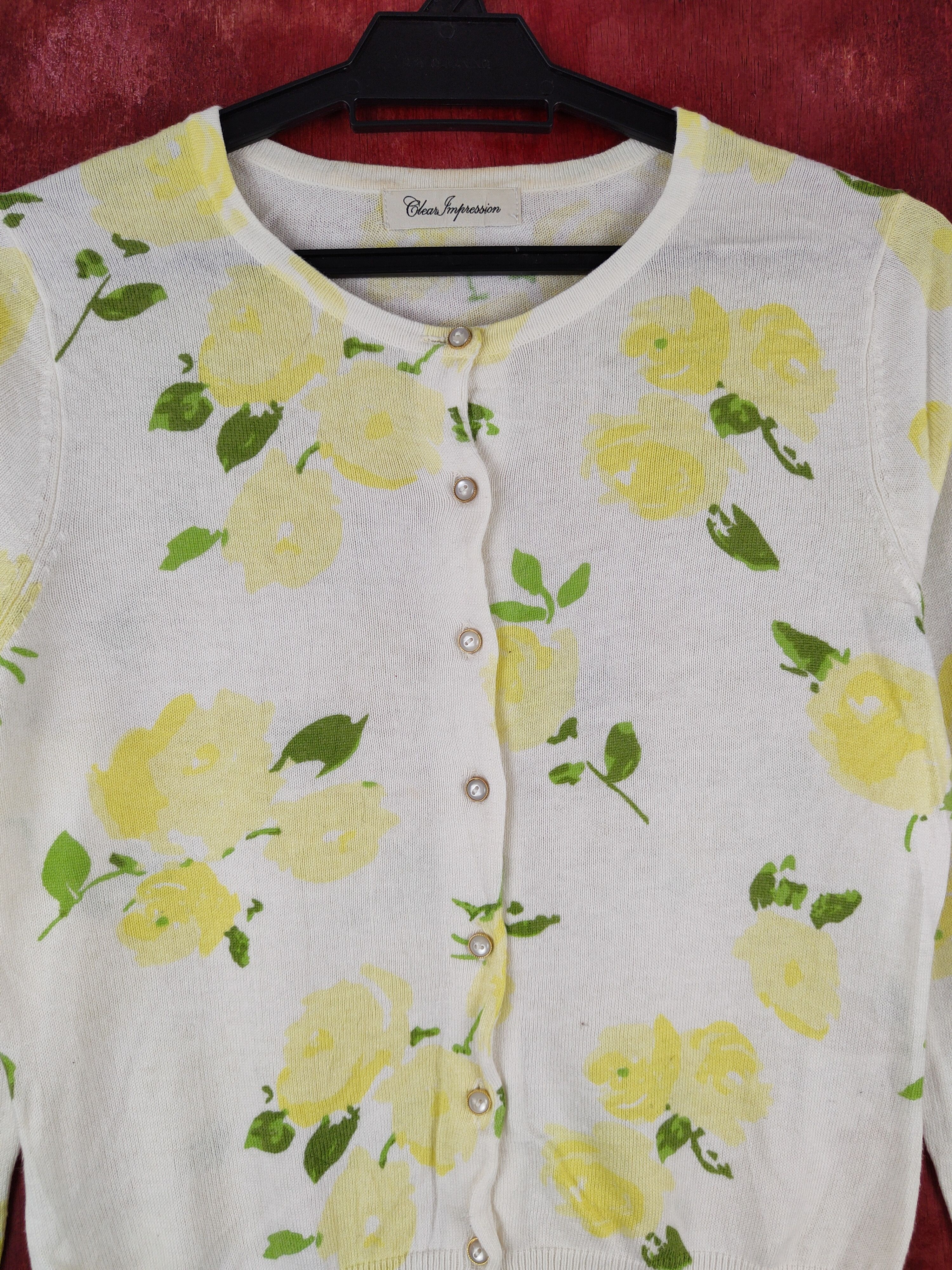 Japanese Brand Clear Impression Yellow/Green Flowers Cardigan #S953 Size S / US 4 / IT 40 - 2 Thumbnail