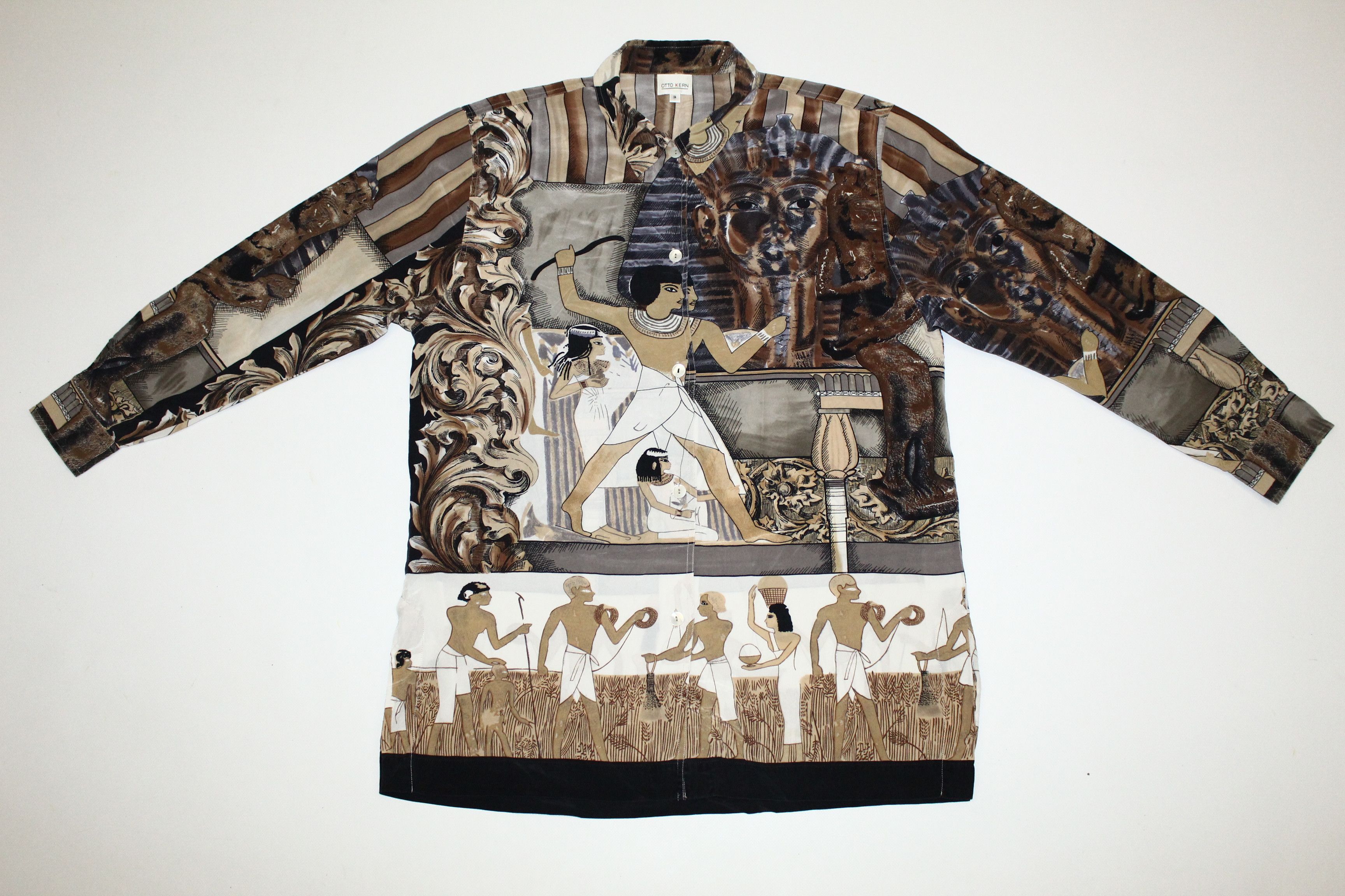 Japanese Brand Vintage Otto Kern Egyptian Artwork Design Luxury Silk Shirt Size US L / EU 52-54 / 3 - 6 Thumbnail