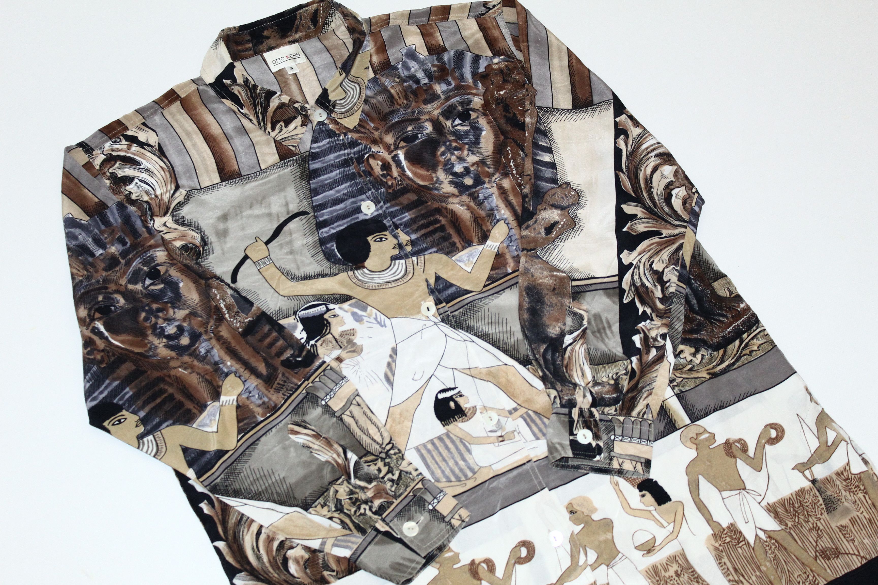 Japanese Brand Vintage Otto Kern Egyptian Artwork Design Luxury Silk Shirt Size US L / EU 52-54 / 3 - 5 Thumbnail