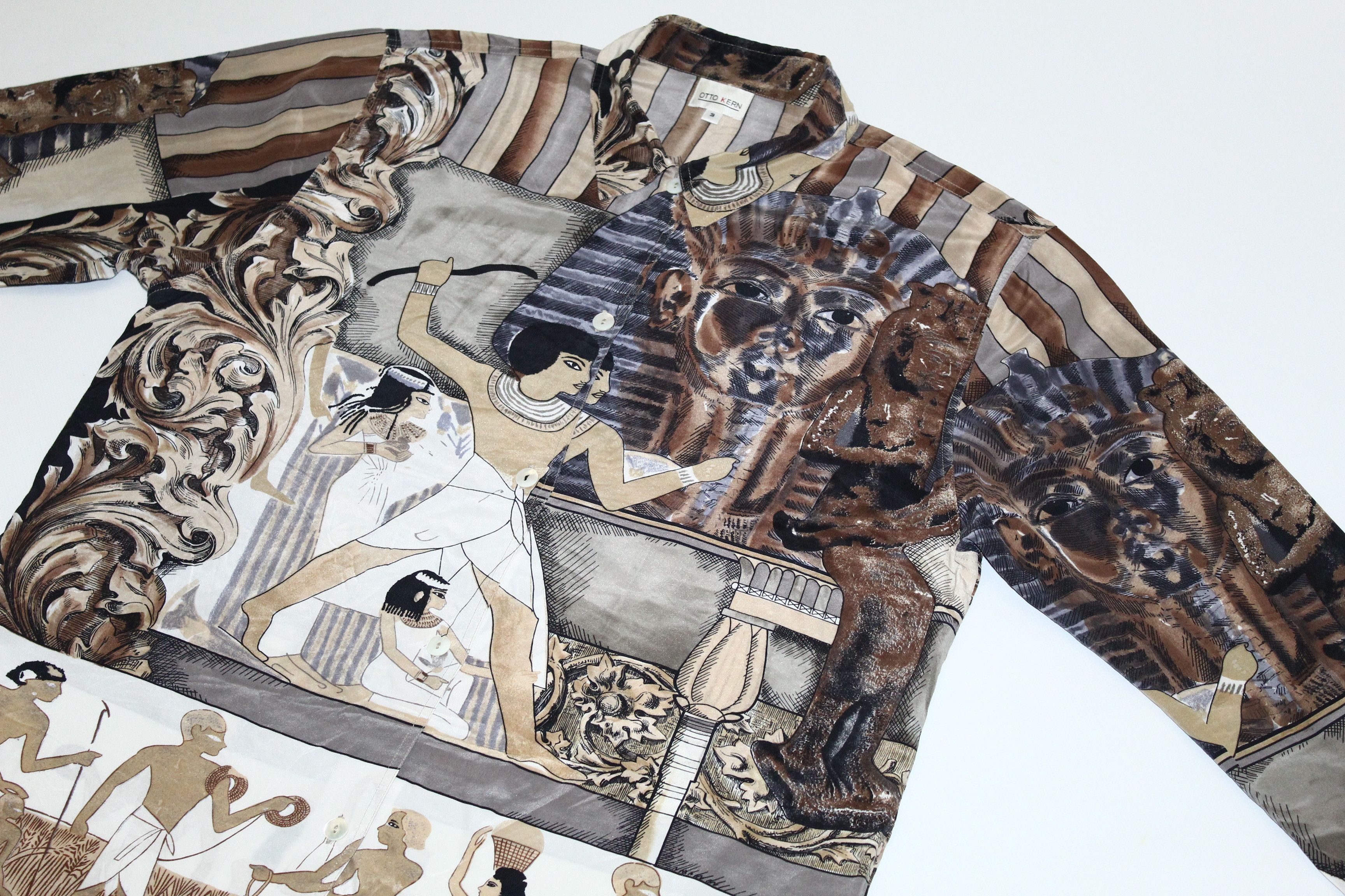 Japanese Brand Vintage Otto Kern Egyptian Artwork Design Luxury Silk Shirt Size US L / EU 52-54 / 3 - 2 Thumbnail