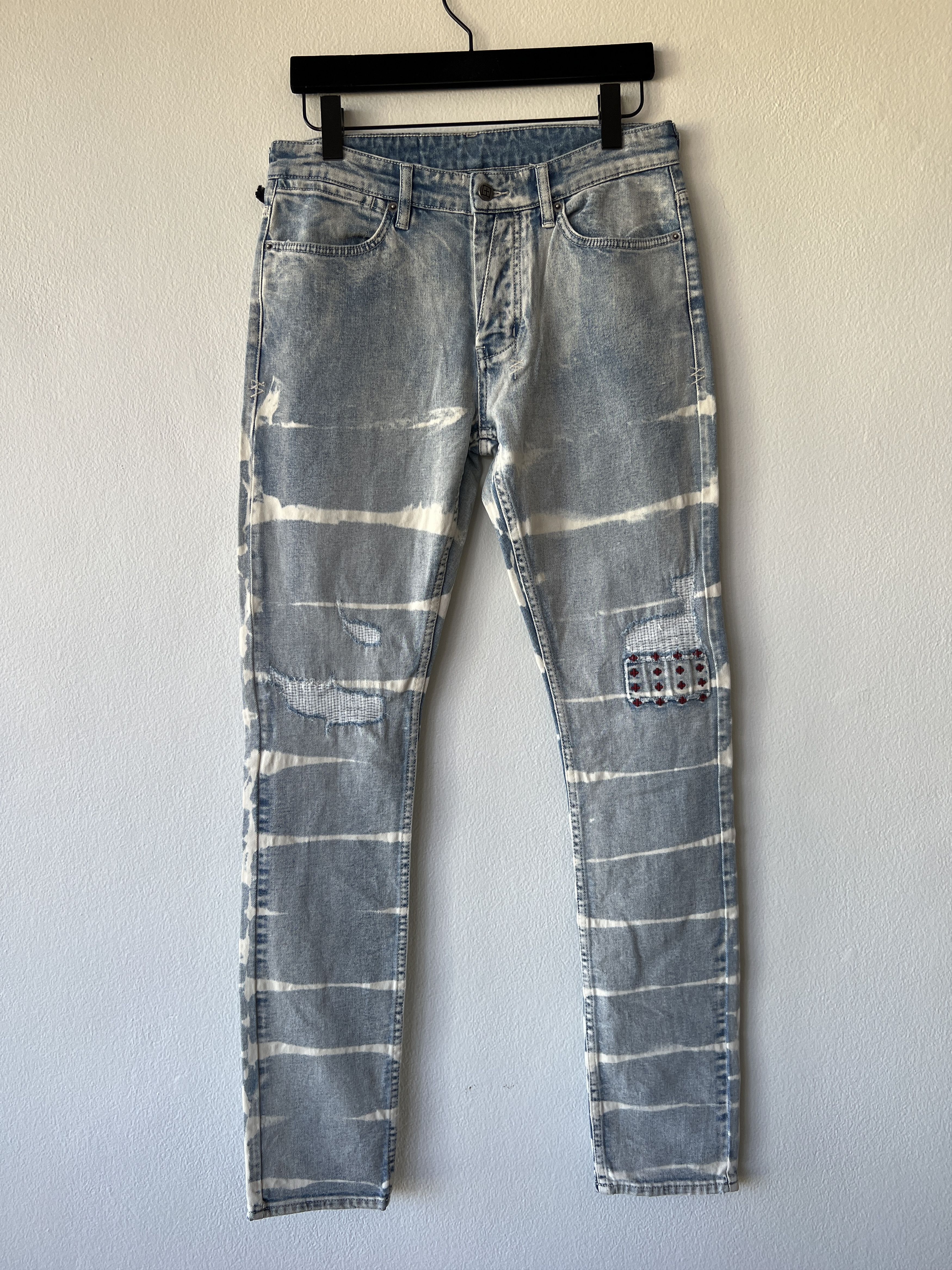 jean 32 skinny Van Winkle elektrik blue bleached stripe