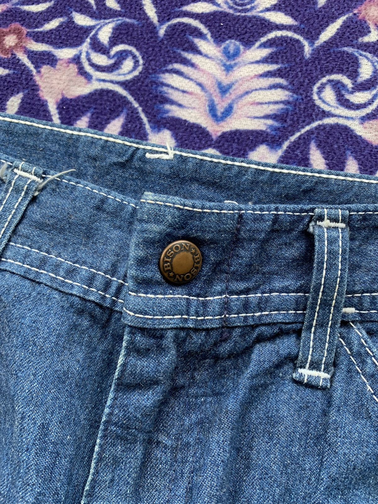 Japanese Brand Vintage Bison Faded Wash Denim Size US 29 - 4 Thumbnail