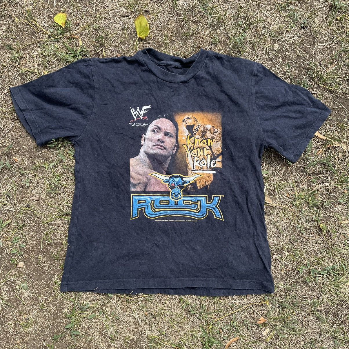 Vintage 90s The Rock Face Print Attitude Wrestling Tee Faded