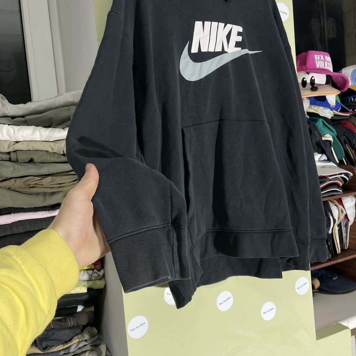Vintage Vintage Nike Swoosh Hoodie Faded Black Oversized Streetwear Size US XL / EU 56 / 4 - 6 Thumbnail