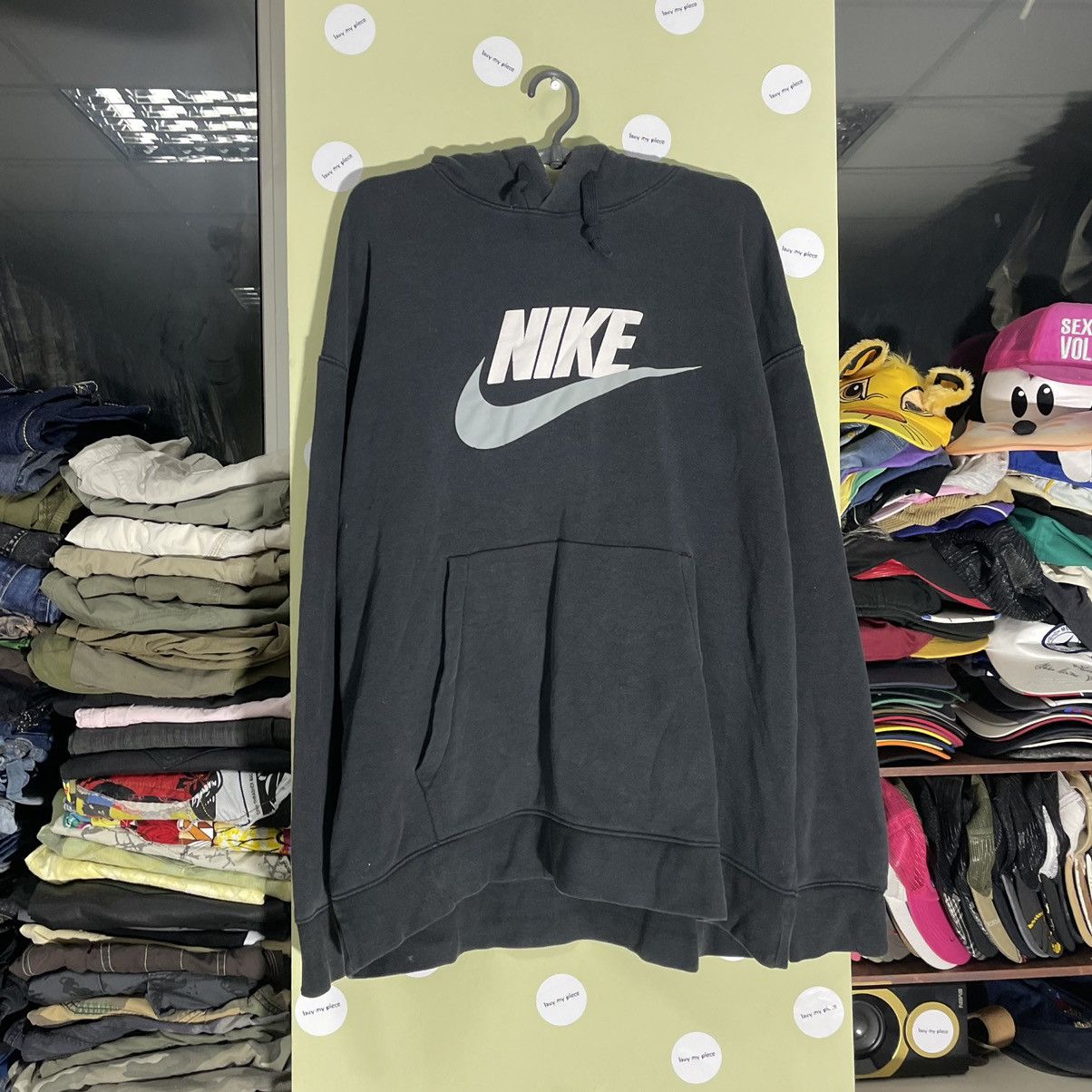 Vintage Vintage Nike Swoosh Hoodie Faded Black Oversized Streetwear Size US XL / EU 56 / 4 - 1 Thumbnail