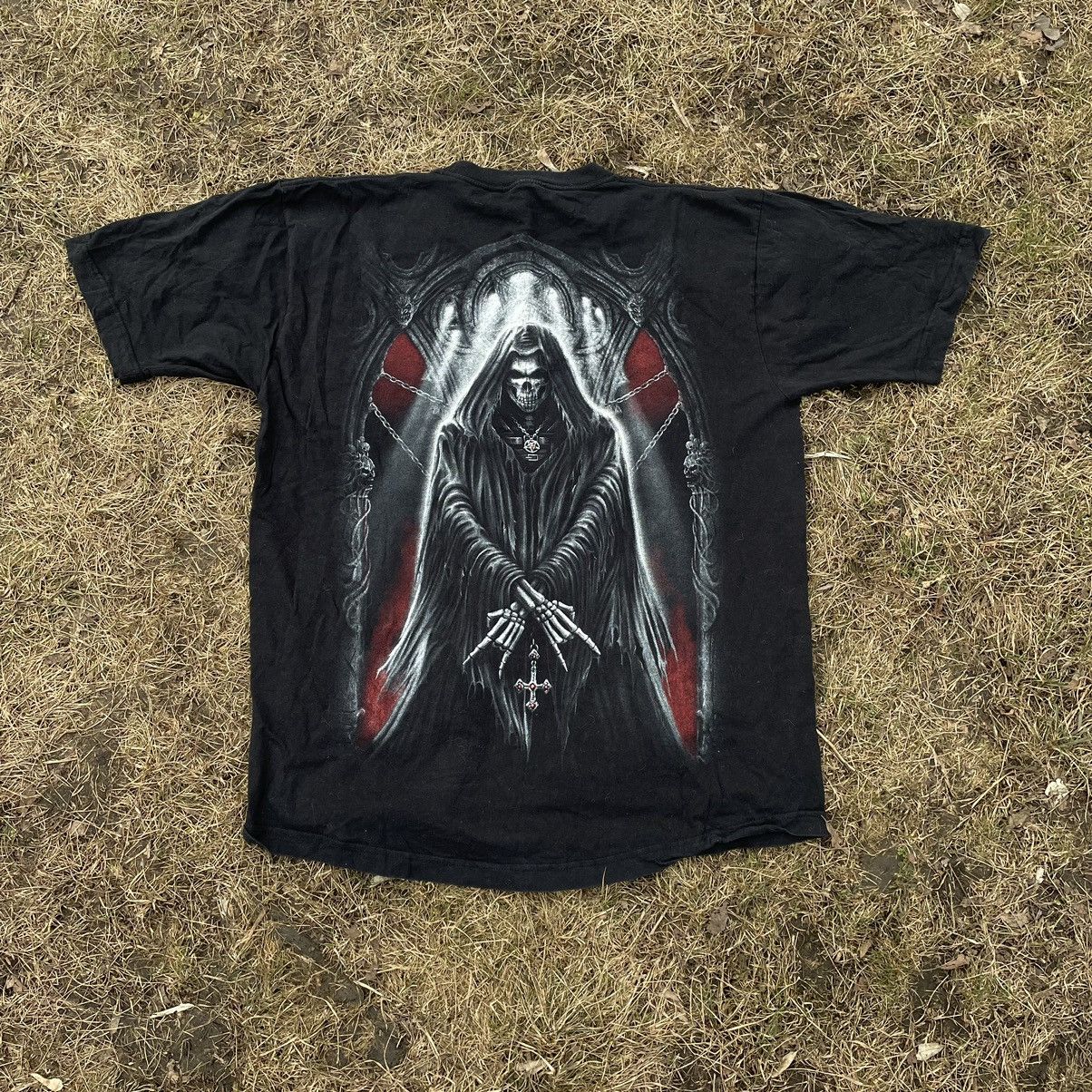 Vintage Vintage 90s Grim Reaper Graphic Tee Dark Grunge Punk Boxy XL Size US XL / EU 56 / 4 - 1 Thumbnail