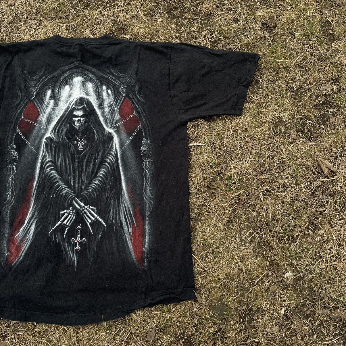 Vintage Vintage 90s Grim Reaper Graphic Tee Dark Grunge Punk Boxy XL Size US XL / EU 56 / 4 - 3 Thumbnail