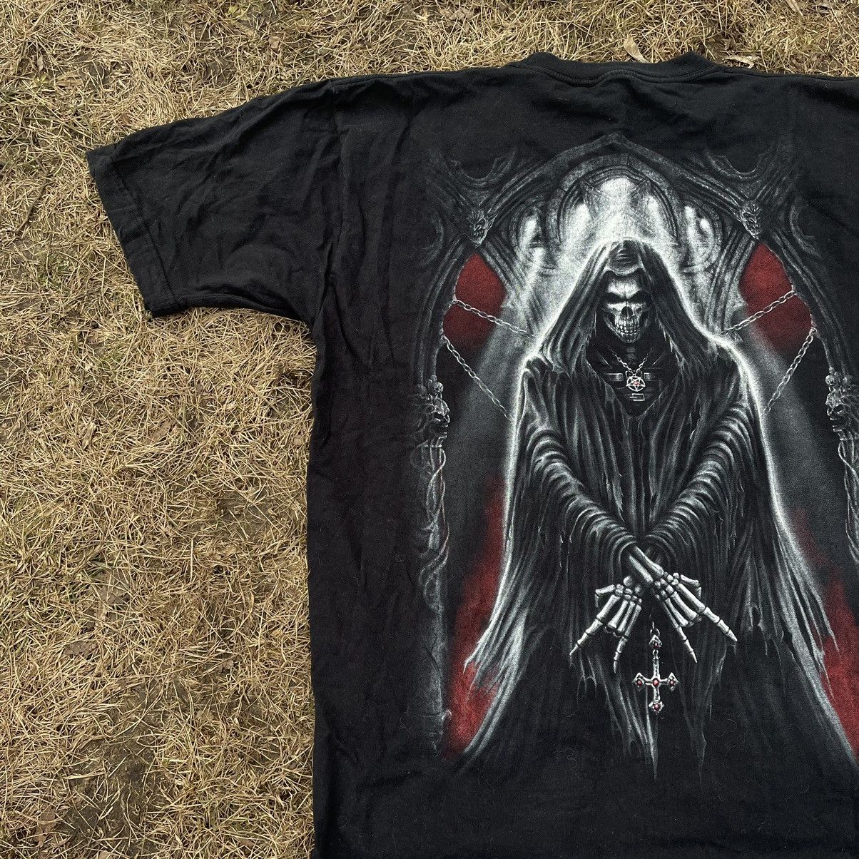 Vintage Vintage 90s Grim Reaper Graphic Tee Dark Grunge Punk Boxy XL Size US XL / EU 56 / 4 - 2 Thumbnail