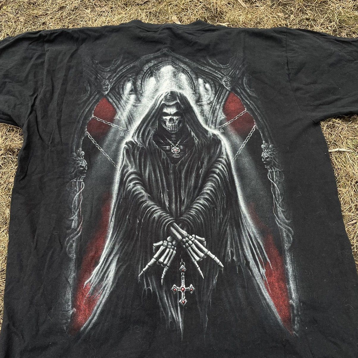Vintage Vintage 90s Grim Reaper Graphic Tee Dark Grunge Punk Boxy XL Size US XL / EU 56 / 4 - 4 Thumbnail
