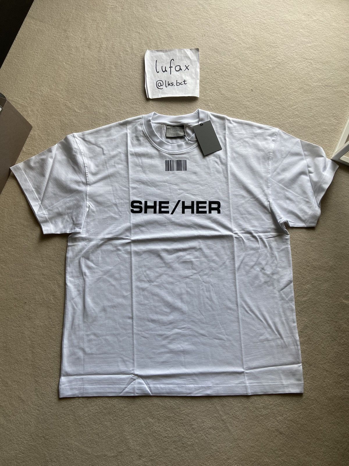 image of Vetements x Vtmnts New | White Logo She/her Barcode Collection Tshirt Size L, Men's