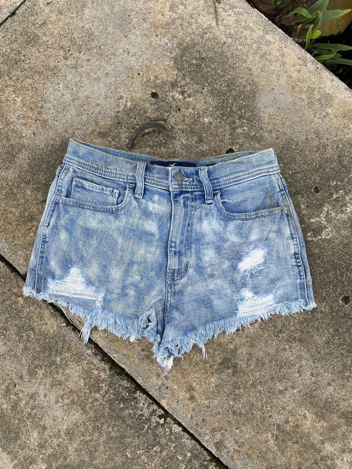 image of Distressed Denim x Hollister Distressed Hollister Denim Shorts in Stonewash, Men's (Size 26)
