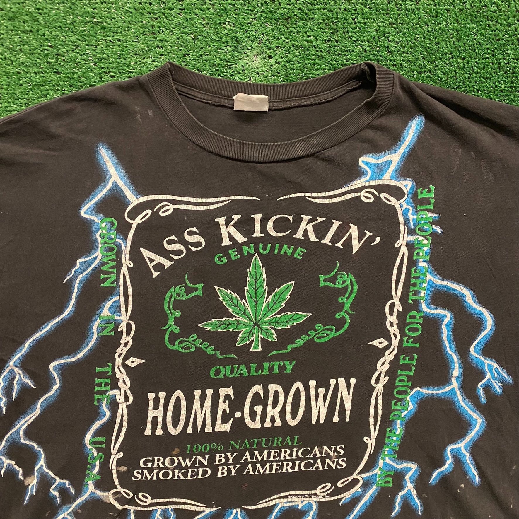 Vintage Crazy Vintage 90s American Thunder Weed 420 Stoner T-Shirt Size US XXL / EU 58 / 5 - 2 Thumbnail
