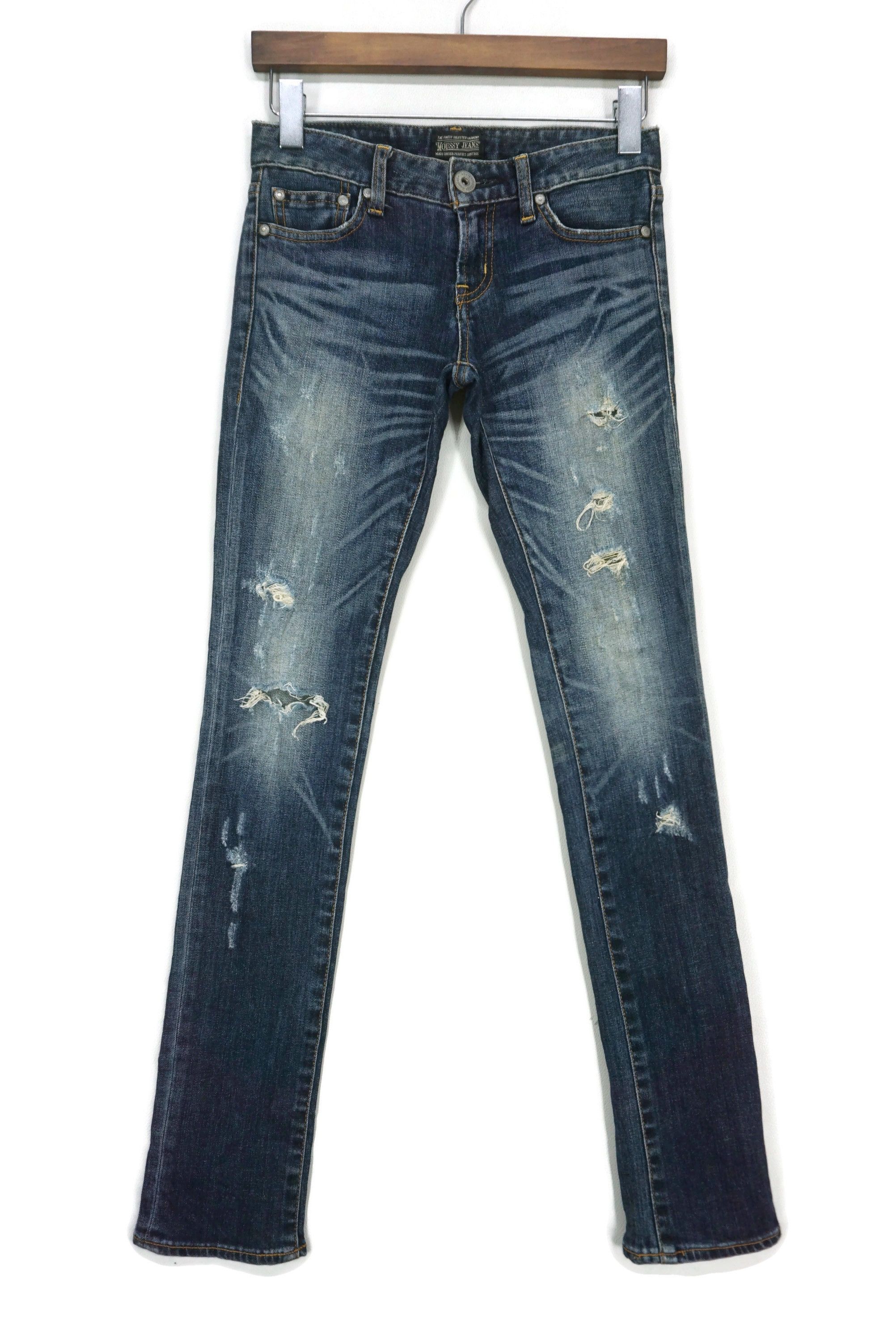 image of Distressed Denim x Moussy Skinny Jeans Distressed Pants in Blue, Women's (Size 24)